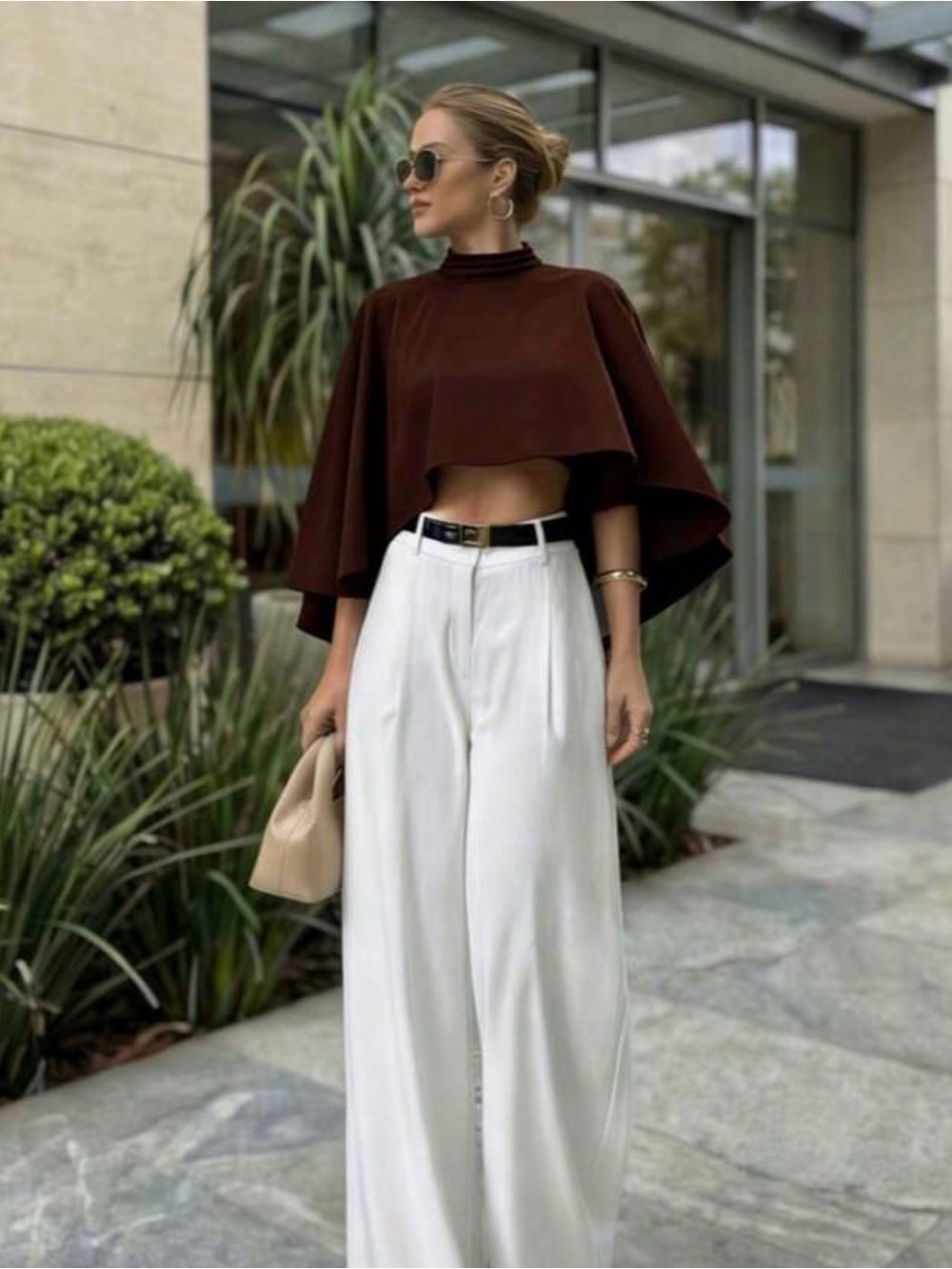 Brown Asymmetric Hem Fashionable Party Casual Shawl Elegant Blouse